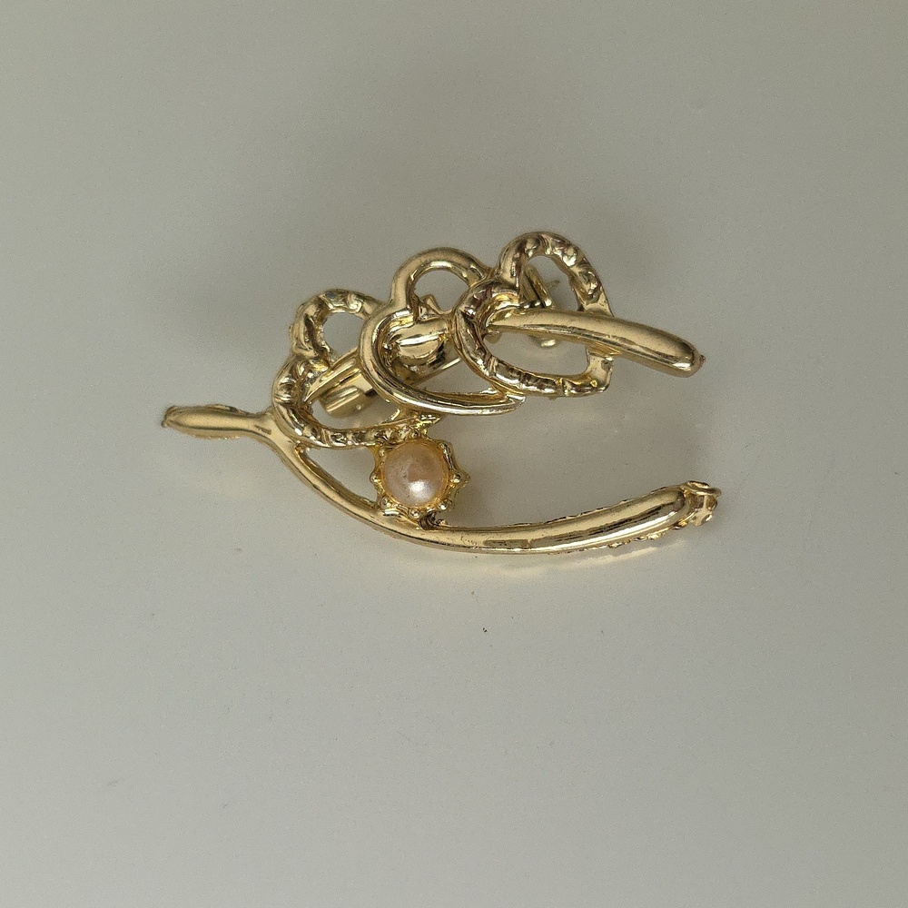 Vintage Wishbone Heart Trio Simualated Pearl